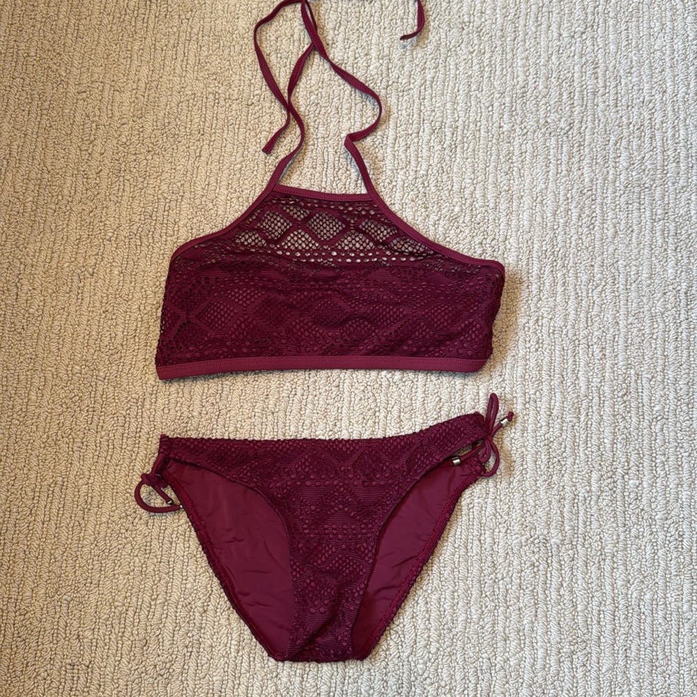 Burgundy halter swim suit